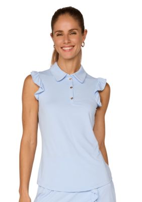 G LIFESTYLE Women's Sleeveless Ruffle Top With Buttons, Sky Blue, XL