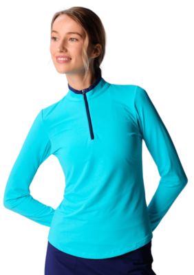 Color Block Trim Quarter Zip Long Sleeve Top