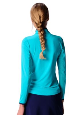 Color Block Trim Quarter Zip Long Sleeve Top