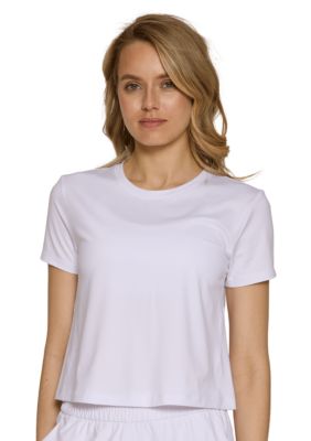 G LIFESTYLE Women's Mesh Back Box Tee, White, Small