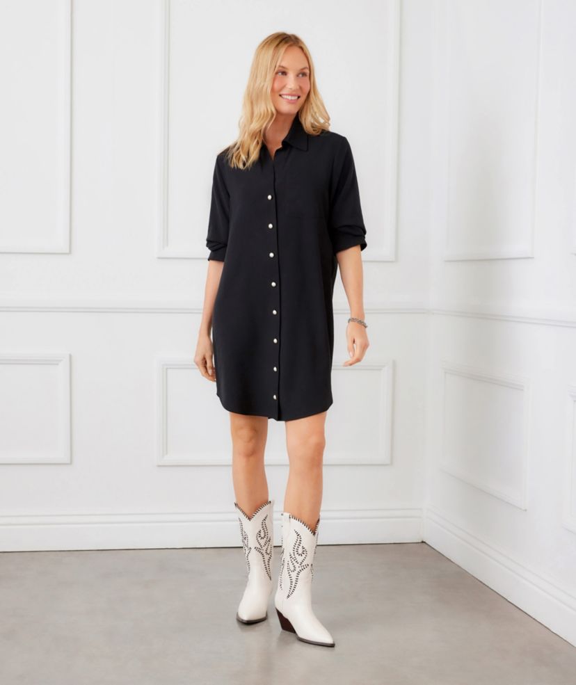 Ruched Sleeve Shirtdress