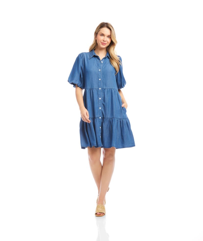 Puff Sleeve Tiered Shirtdress