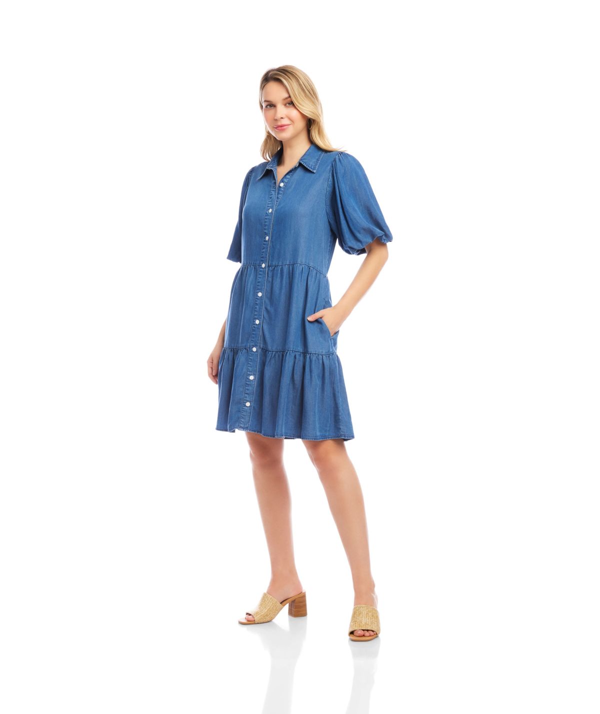 Puff Sleeve Tiered Shirtdress
