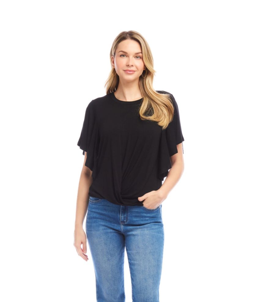 Flutter Sleeve Drape Front Top