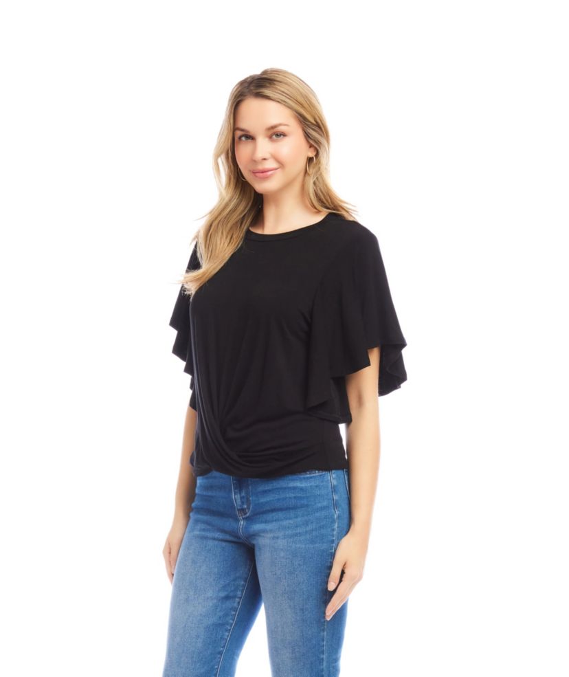 Flutter Sleeve Drape Front Top