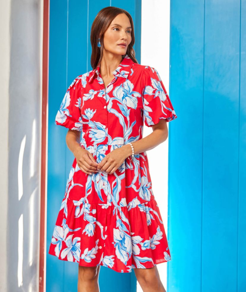 Puff Sleeve Tiered Shirtdress