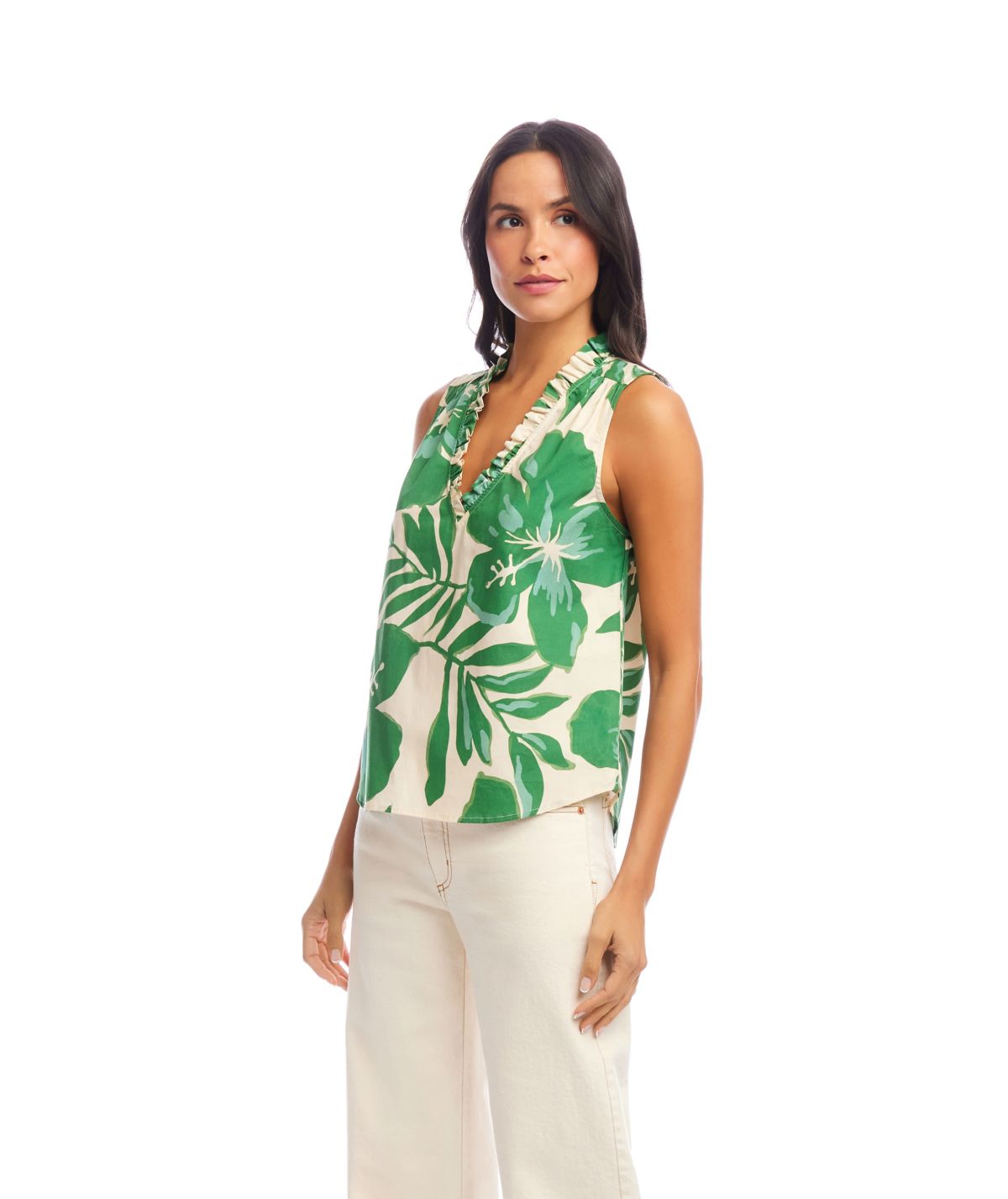 Sleeveless Ruffle Trim Top