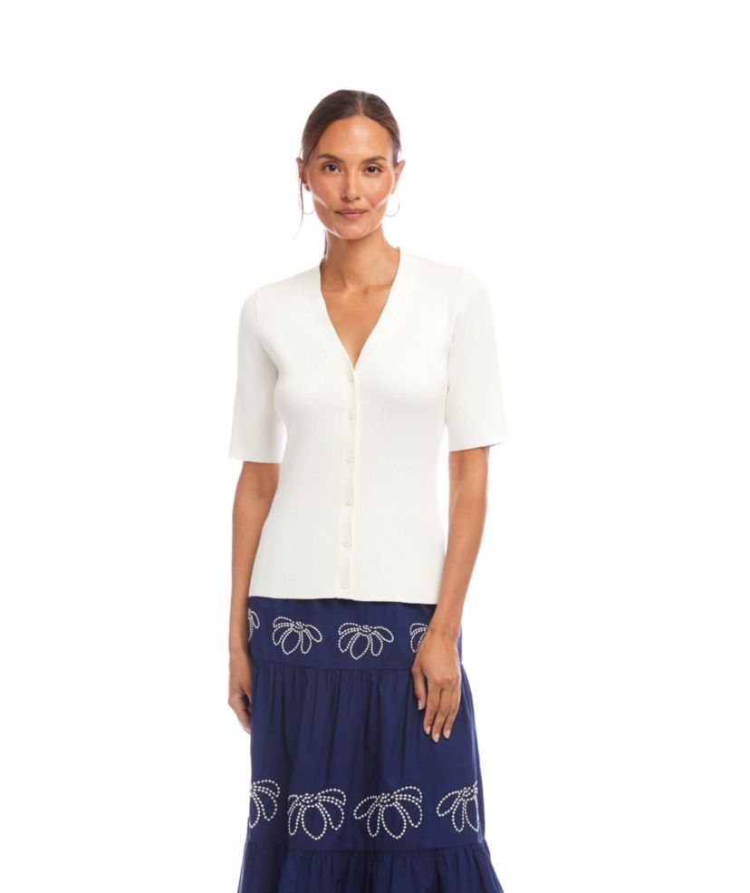 Short Sleeve Ribbed Cardigan Sweater