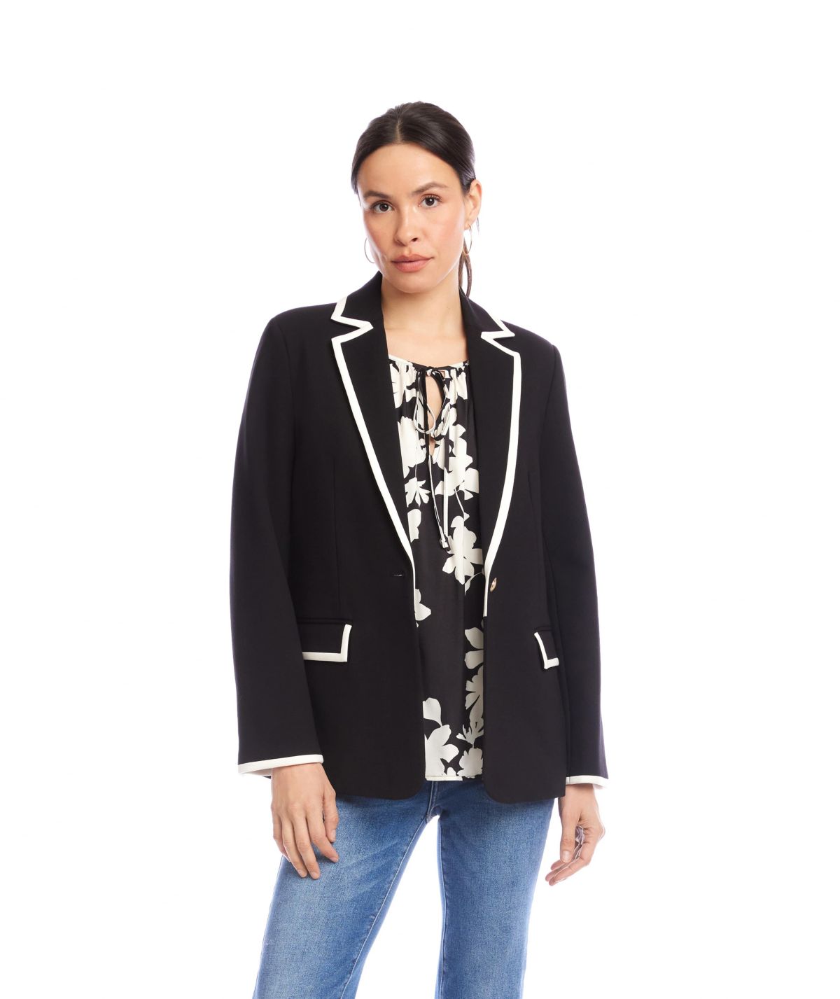 Contrast Ponte Knit Blazer