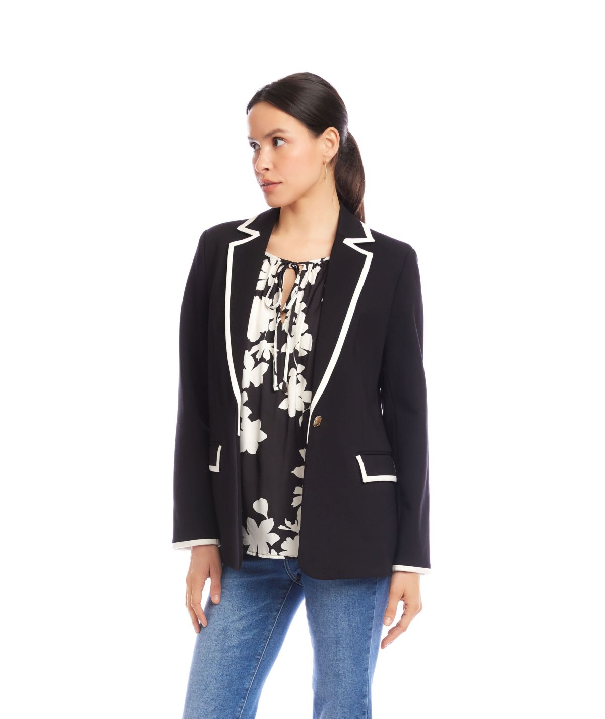 Contrast Ponte Knit Blazer