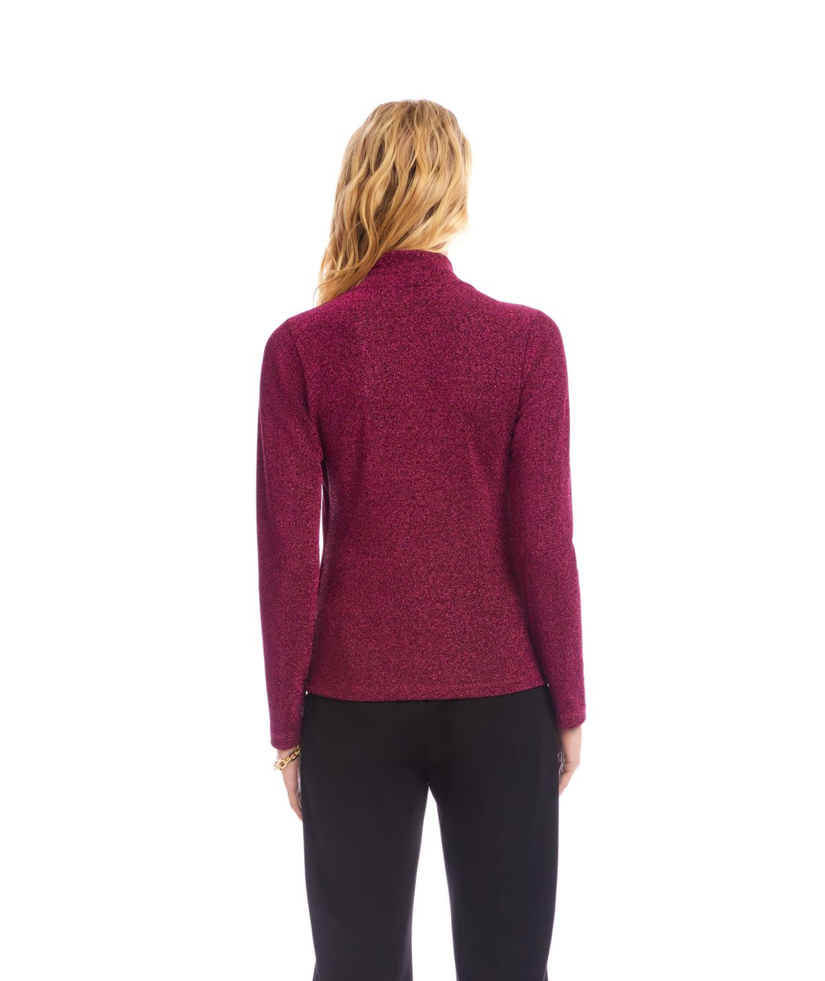 Long Sleeve Metallic Crossover Side-Shirred Top