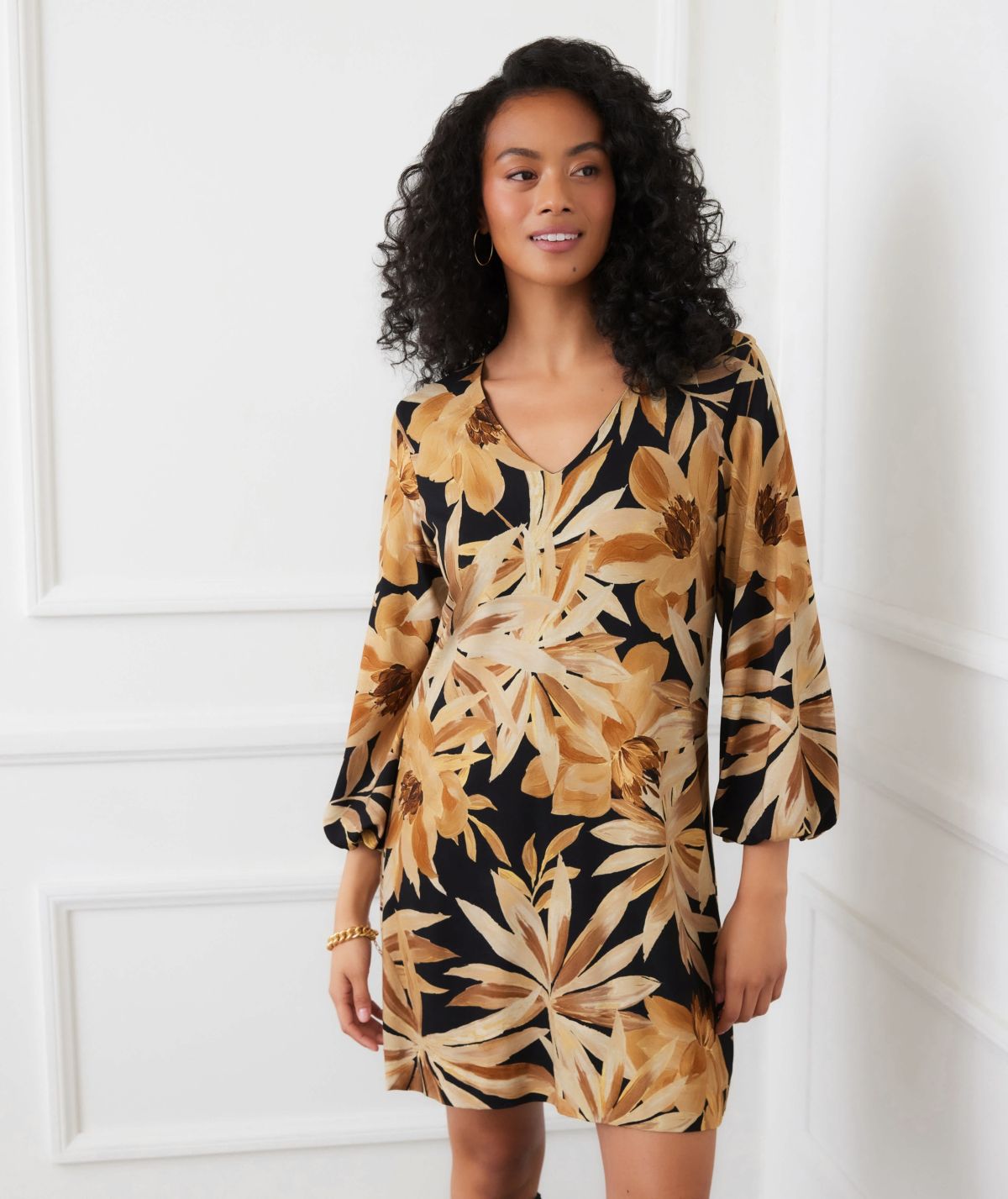 Blouson Sleeve V-Neck Dress