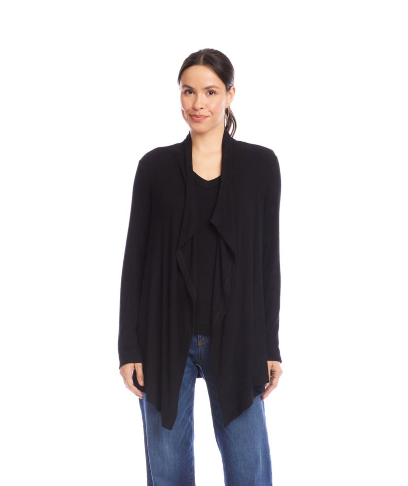 Long Sleeve Ribbed Drape Front Cardigan