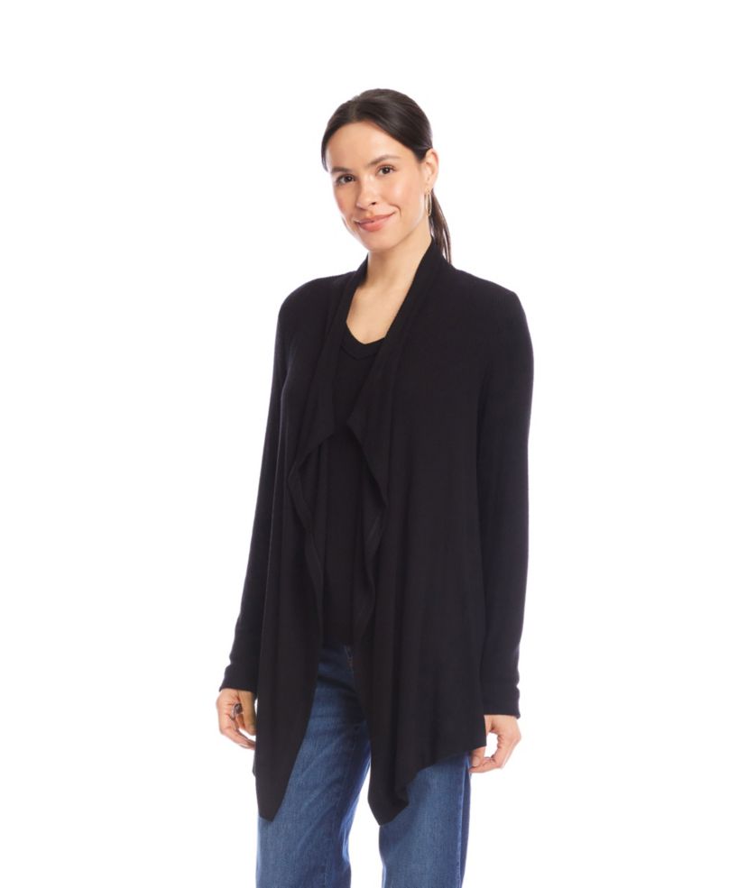 Long Sleeve Ribbed Drape Front Cardigan