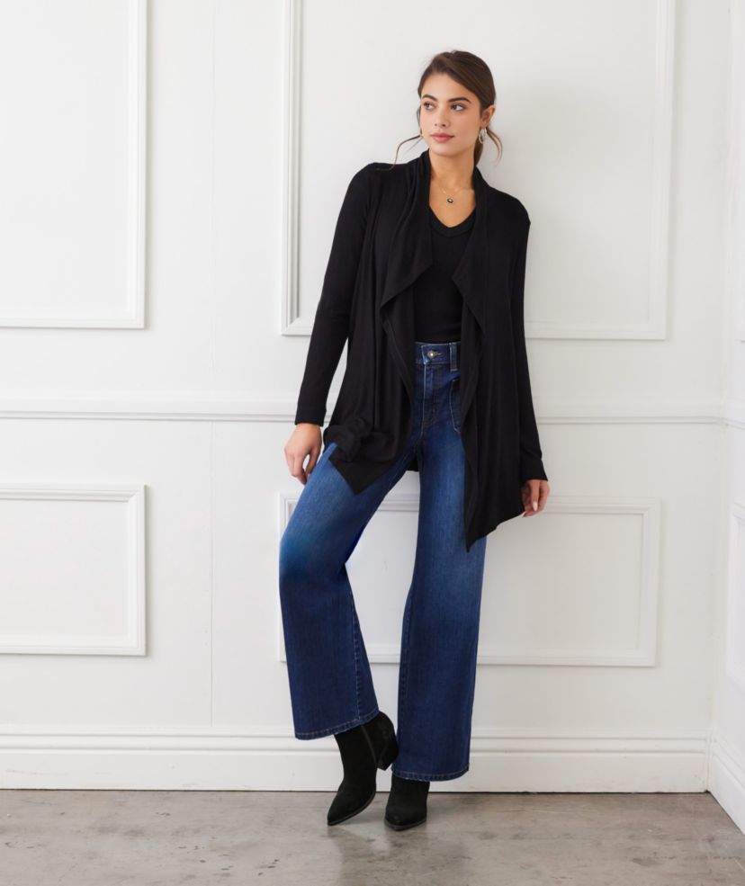 Long Sleeve Ribbed Drape Front Cardigan