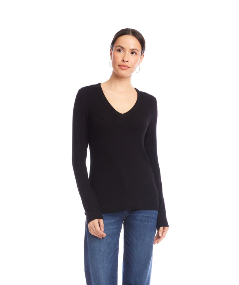 Long Sleeve Ribbed V-Neck Top