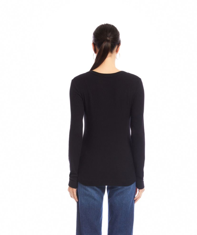 Long Sleeve Ribbed V-Neck Top