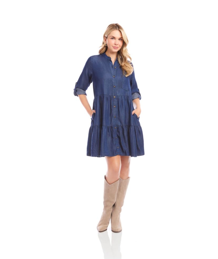 Roll Tab Tiered Shirtdress
