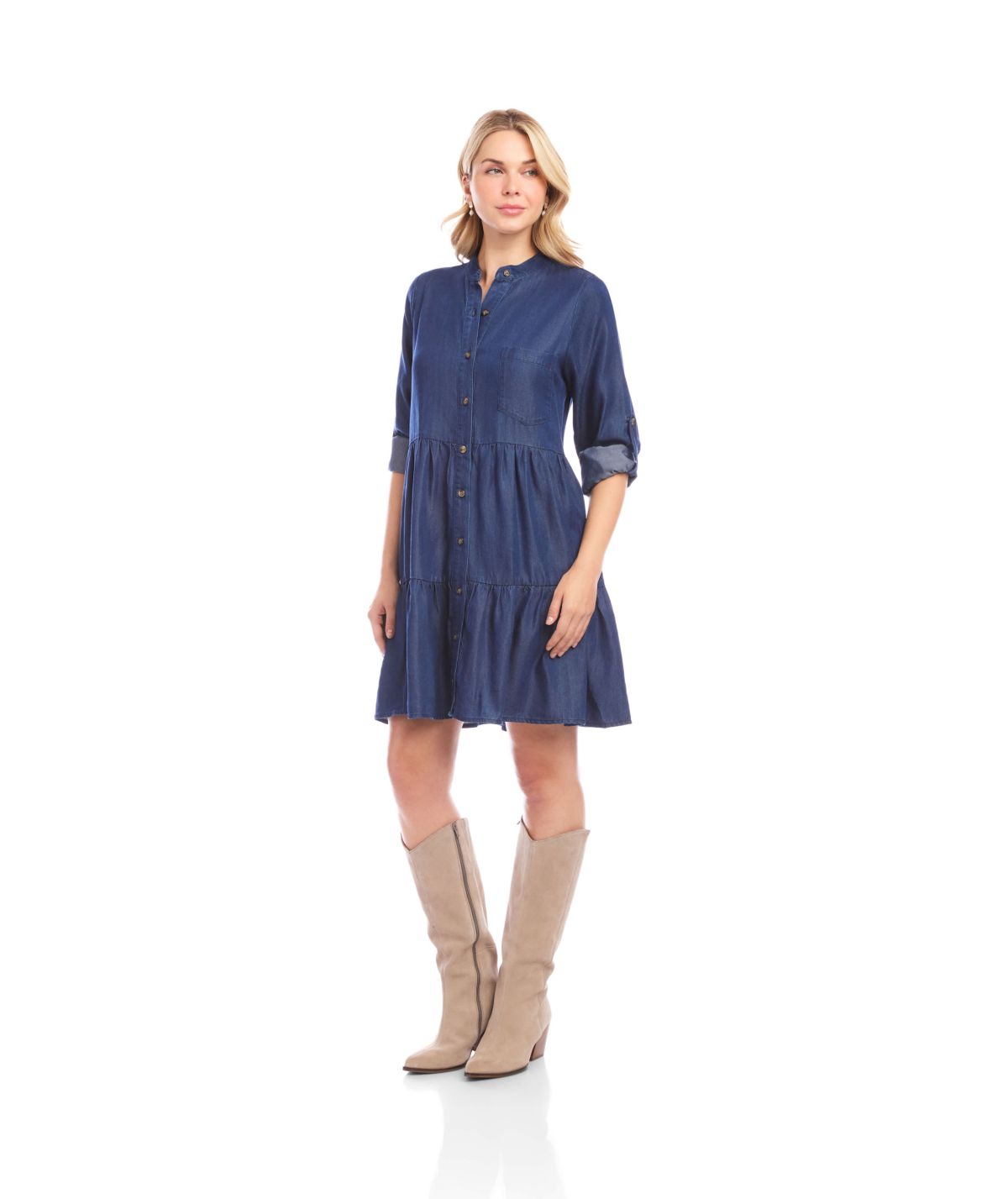 Roll Tab Tiered Shirtdress