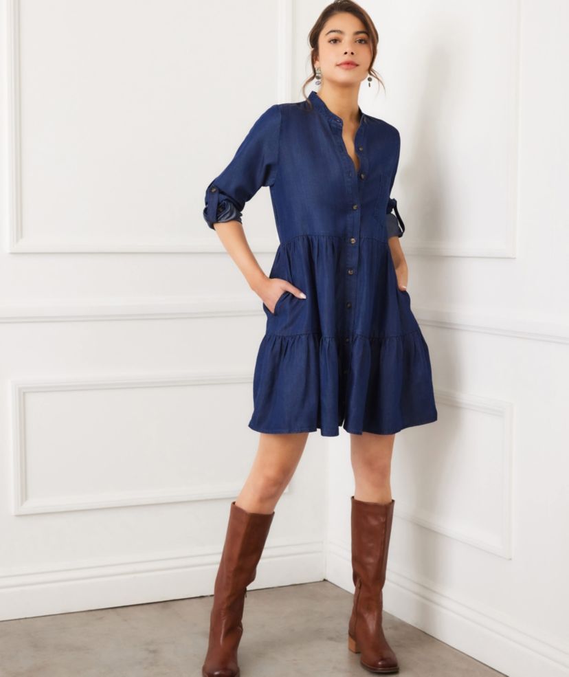 Roll Tab Tiered Shirtdress