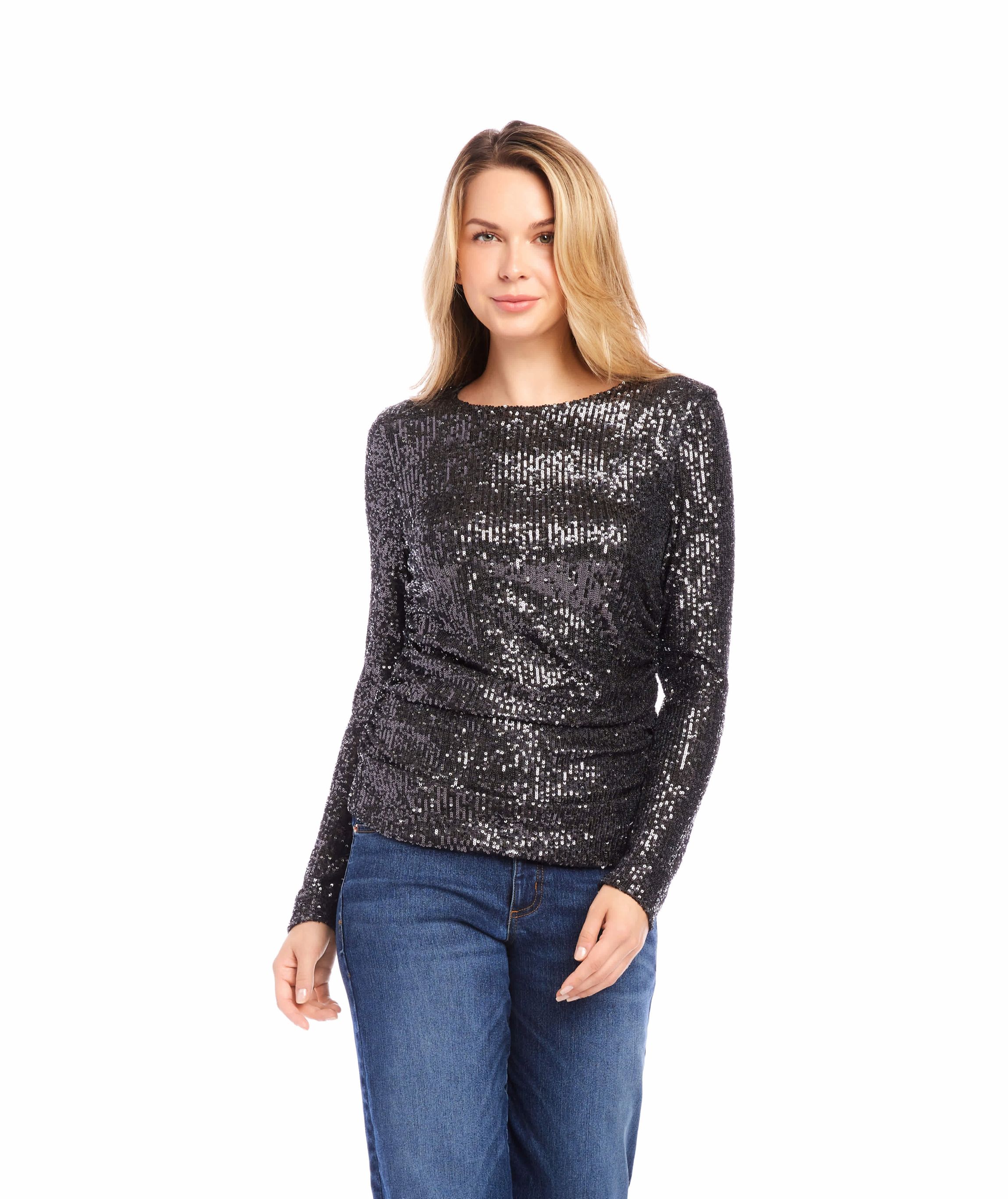 Sequin Side Shirred Top