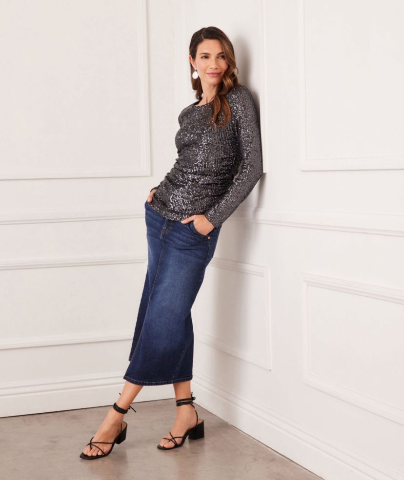 Sequin Side Shirred Top