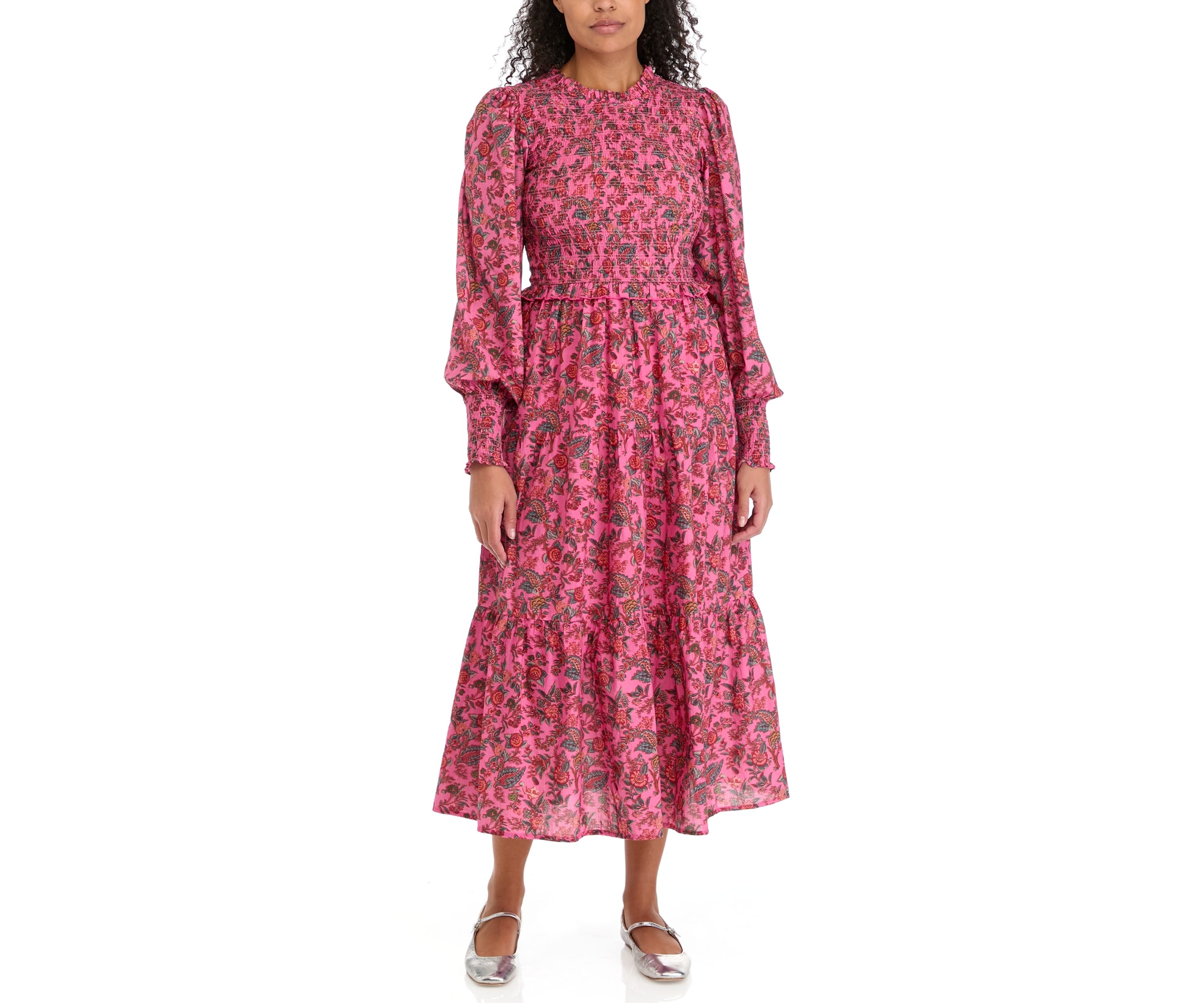 Womens Ivy Long Sleeve Smock Midi Dress