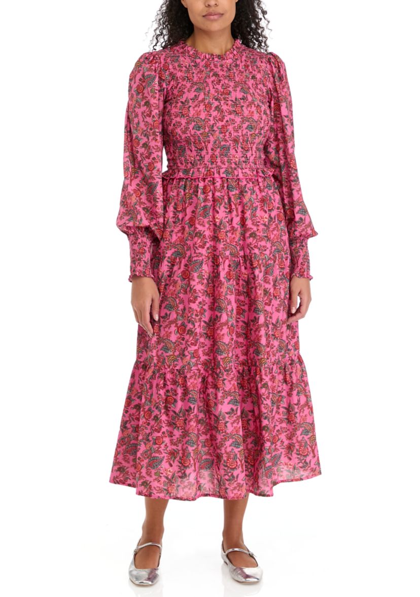 Womens Ivy Long Sleeve Smock Midi Dress