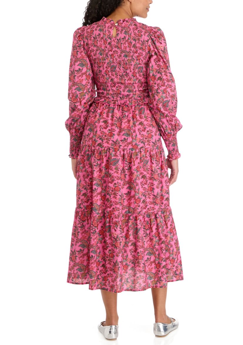 Womens Ivy Long Sleeve Smock Midi Dress