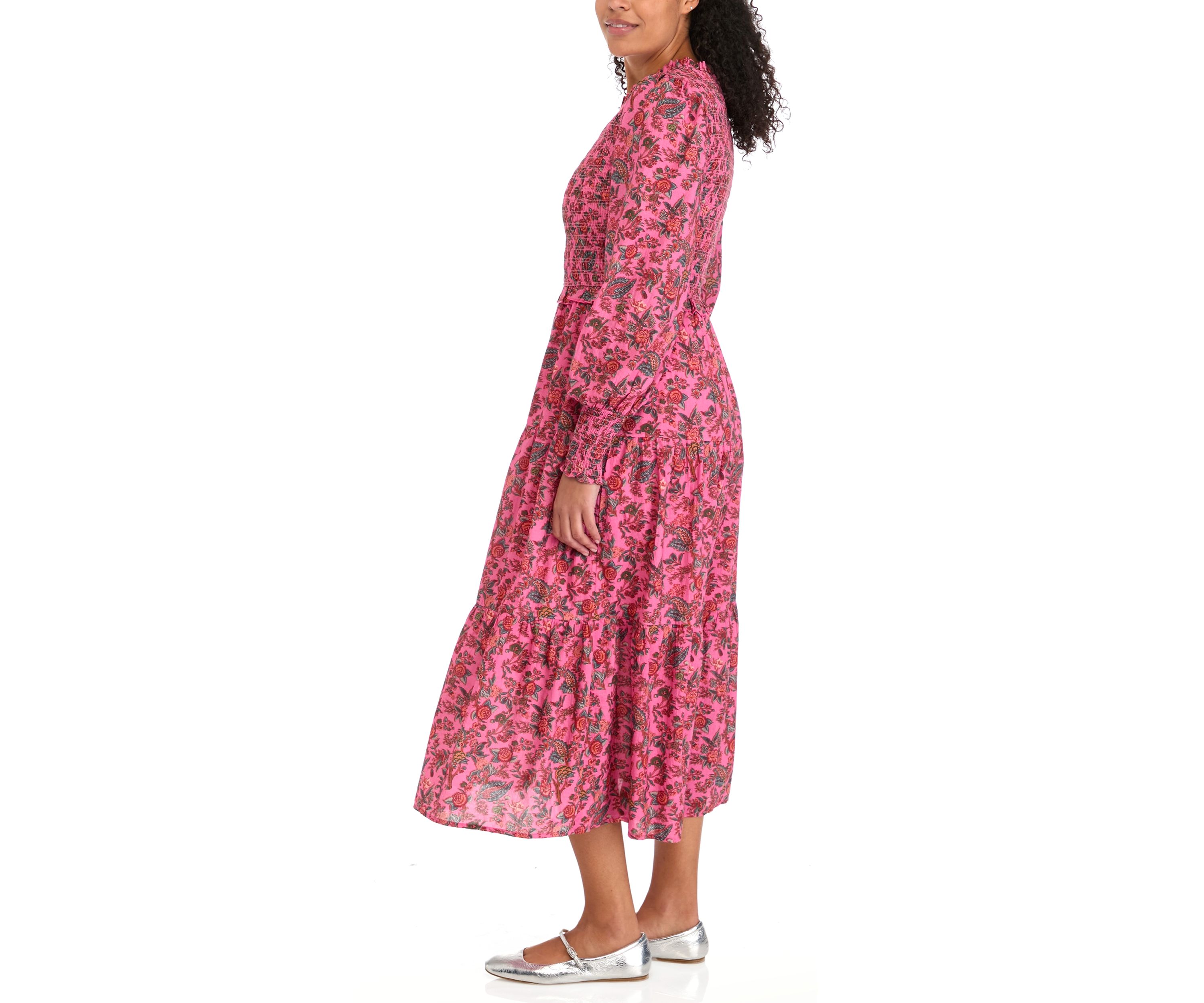 Womens Ivy Long Sleeve Smock Midi Dress