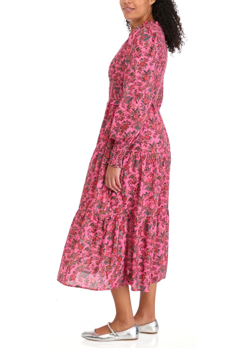 Womens Ivy Long Sleeve Smock Midi Dress