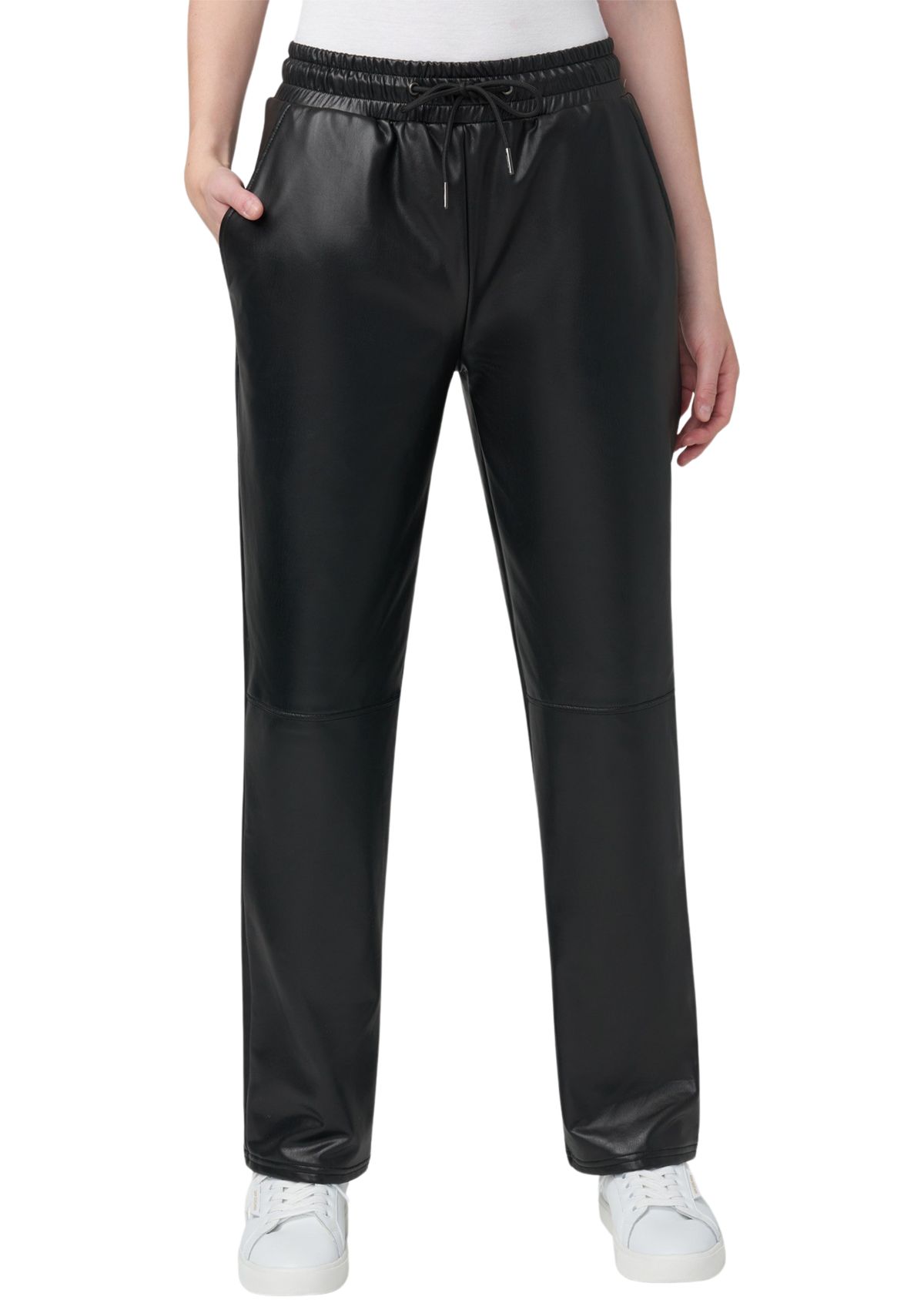 Womens High Rise Straight Leather Pants