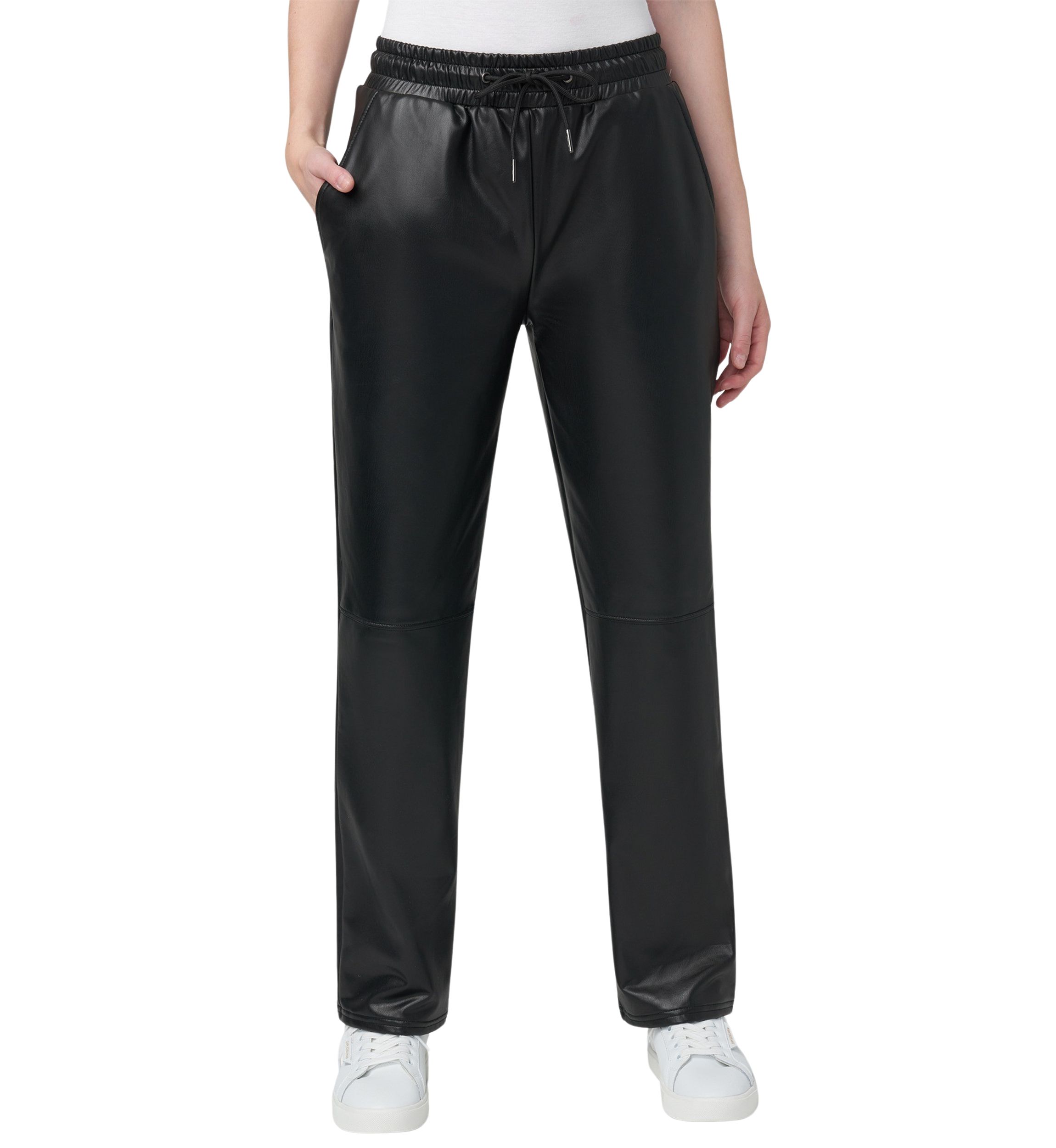 Womens High Rise Straight Leather Pants
