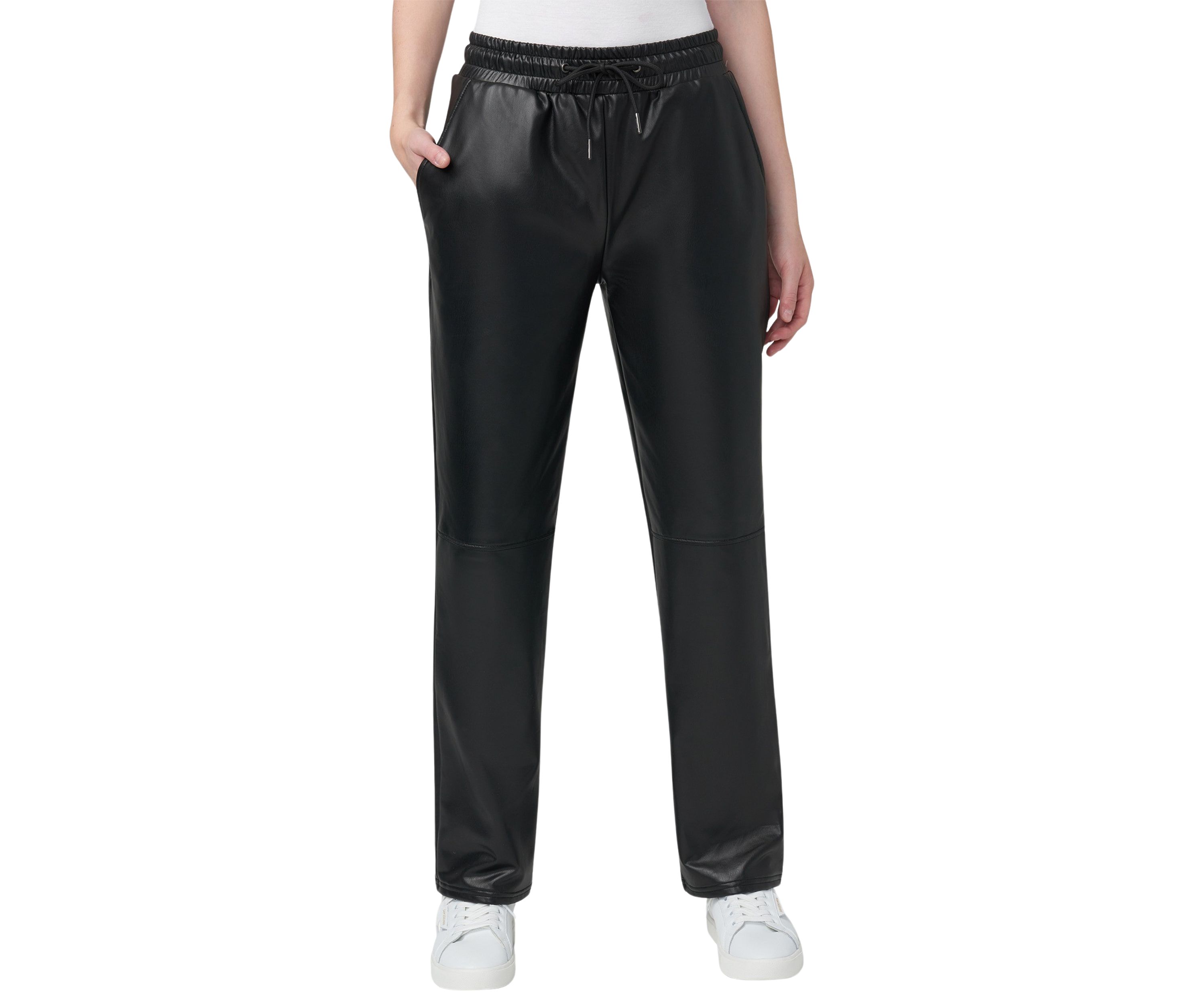 Womens High Rise Straight Leather Pants