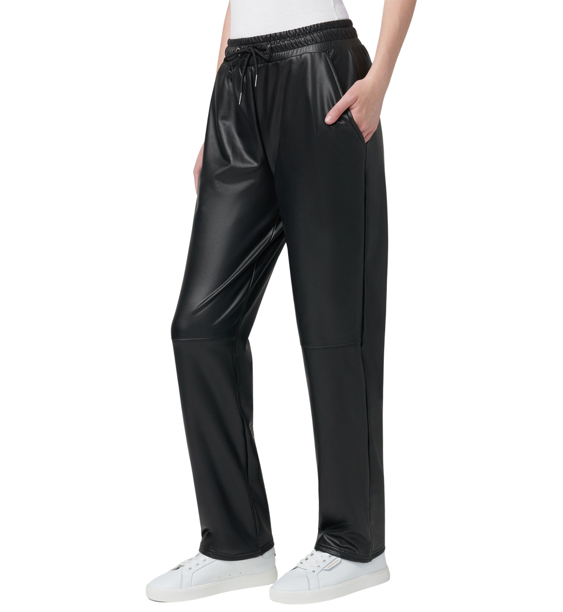 Womens High Rise Straight Leather Pants