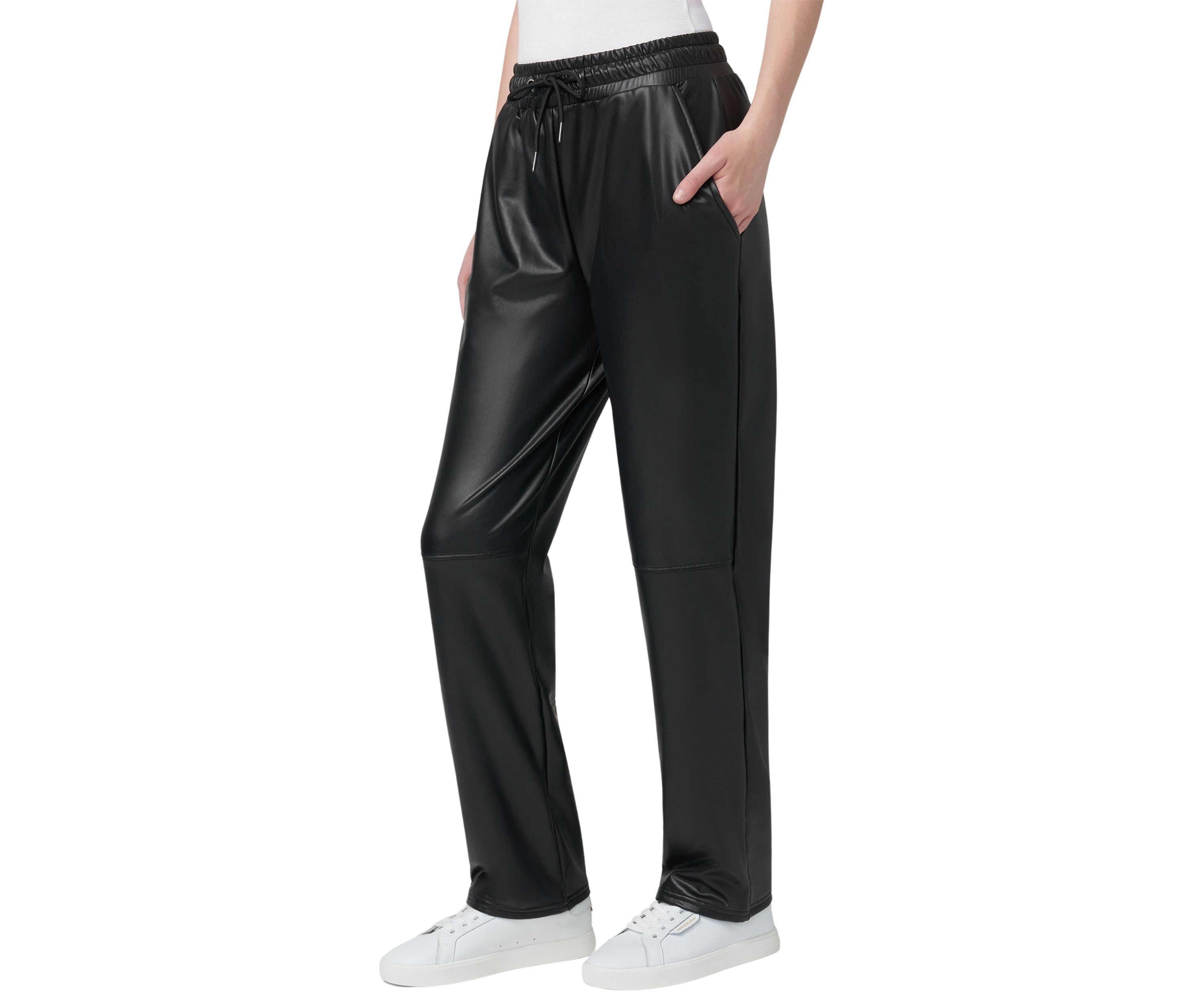 Womens High Rise Straight Leather Pants