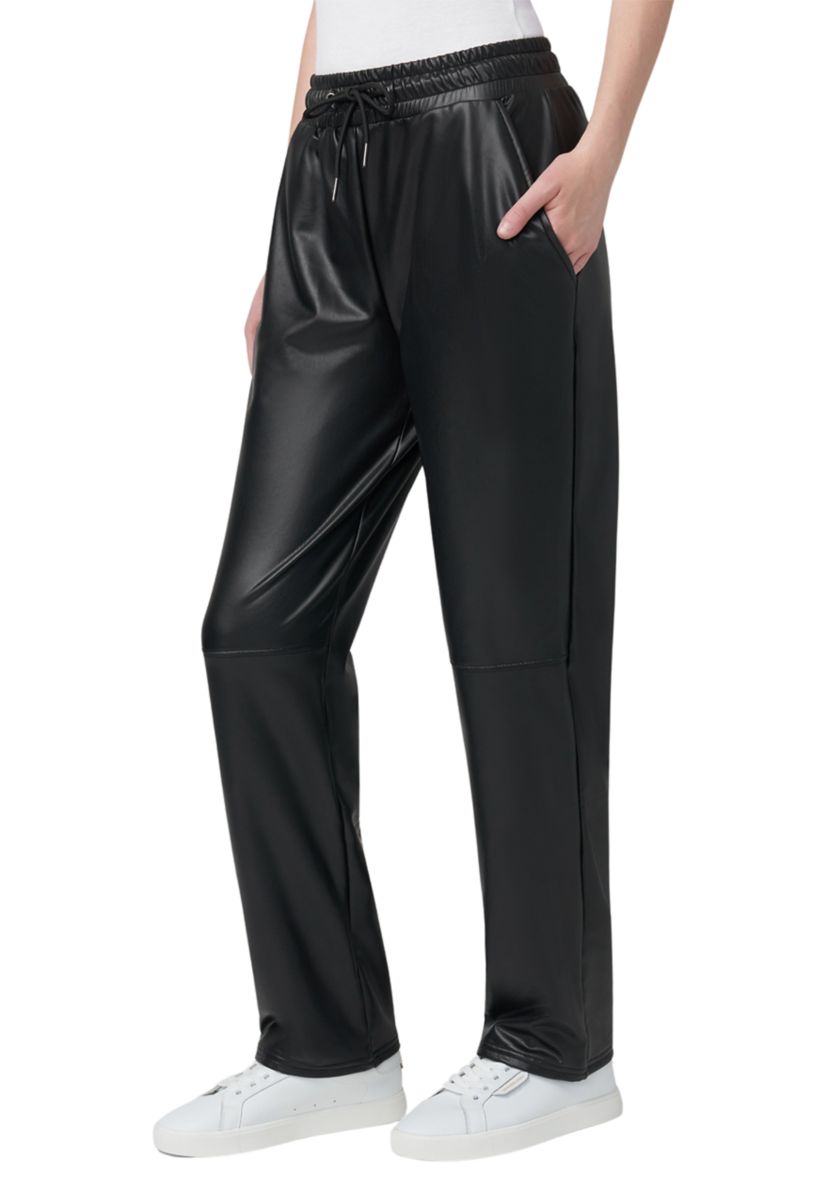 Womens High Rise Straight Leather Pants