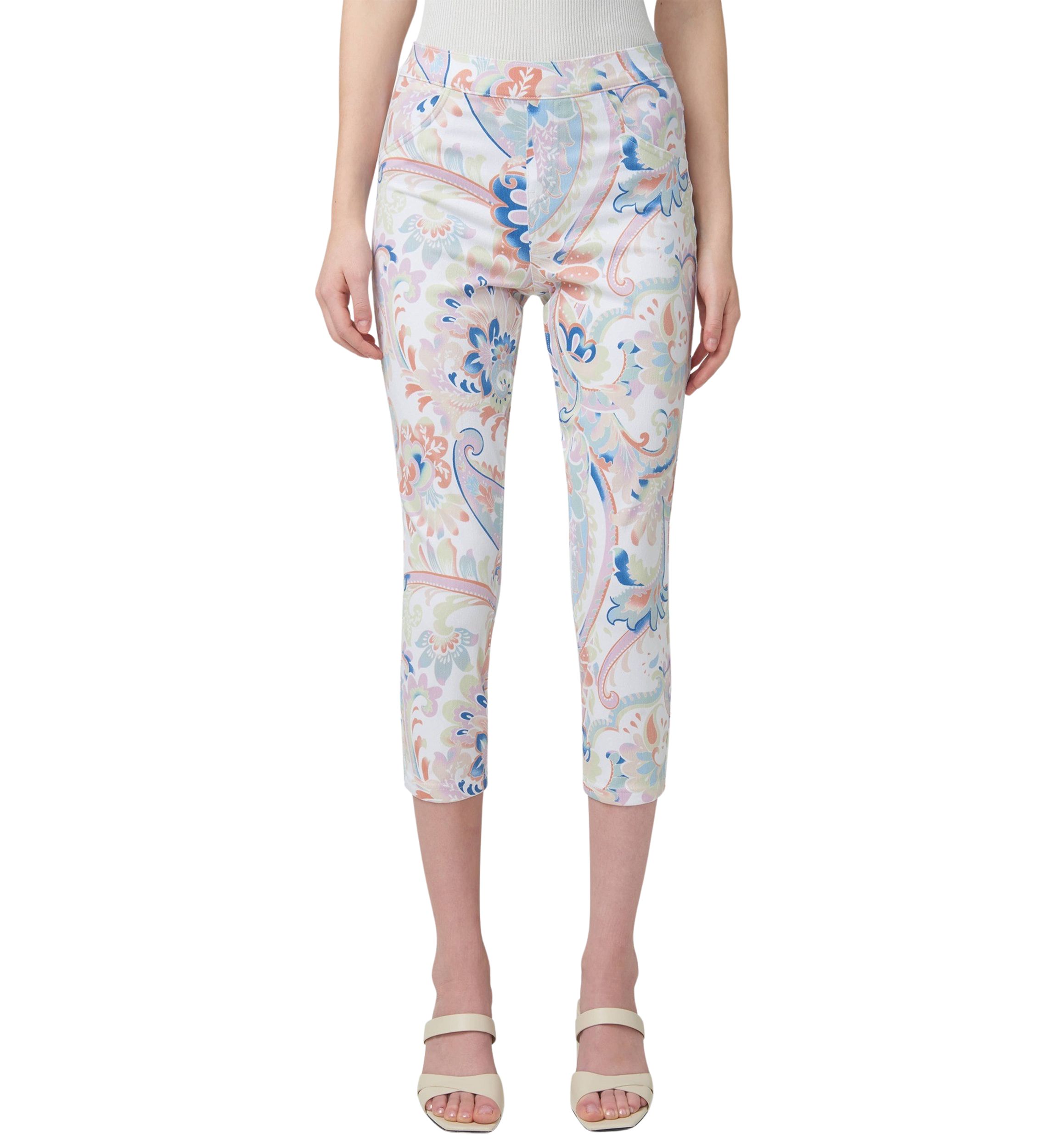 Womens Paisley Denim Capri Pants