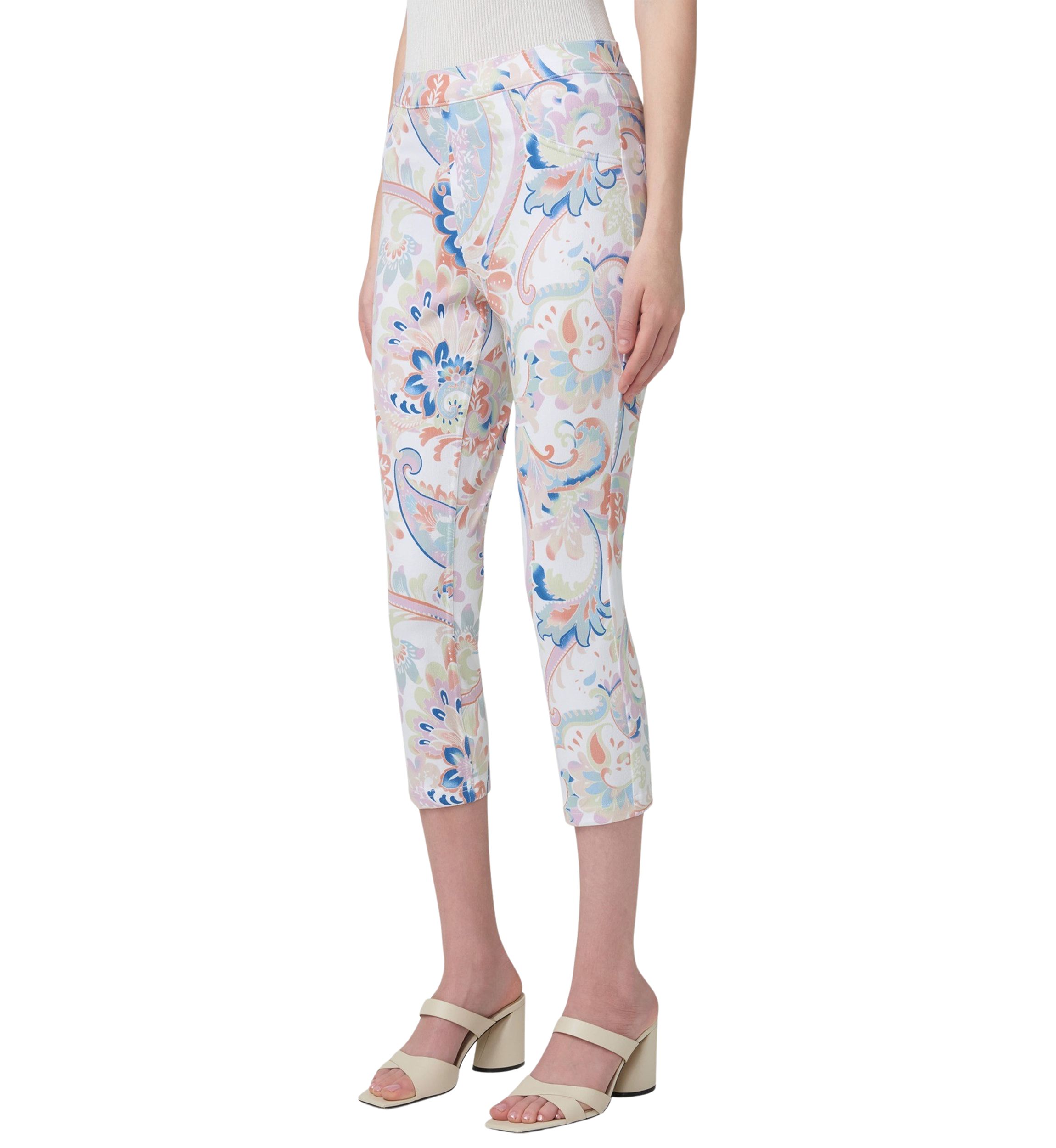 Womens Paisley Denim Capri Pants