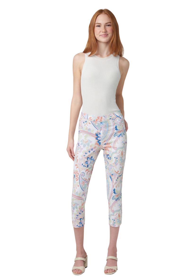 Womens Paisley Denim Capri Pants