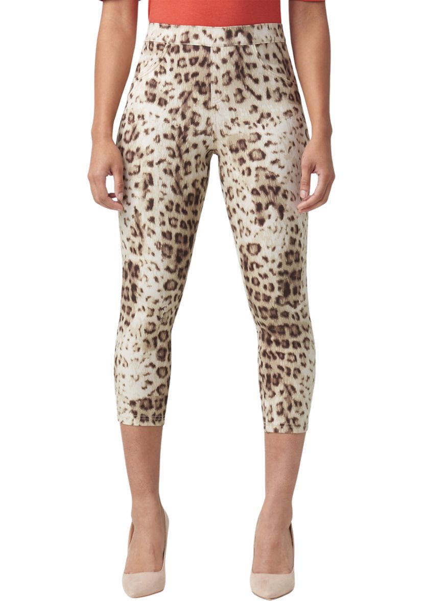 Womens Leopard Denim Capri Pants