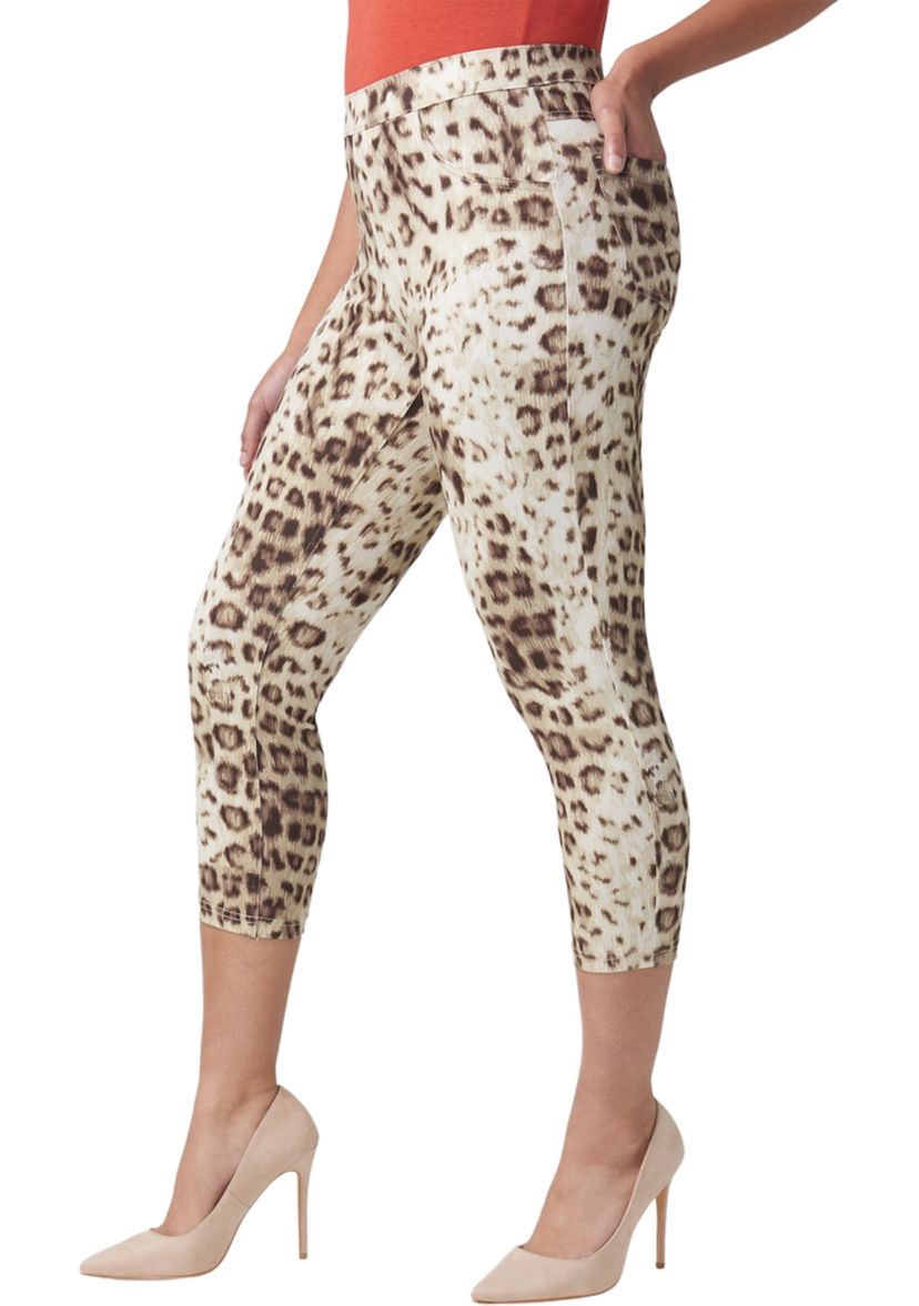 Womens Leopard Denim Capri Pants