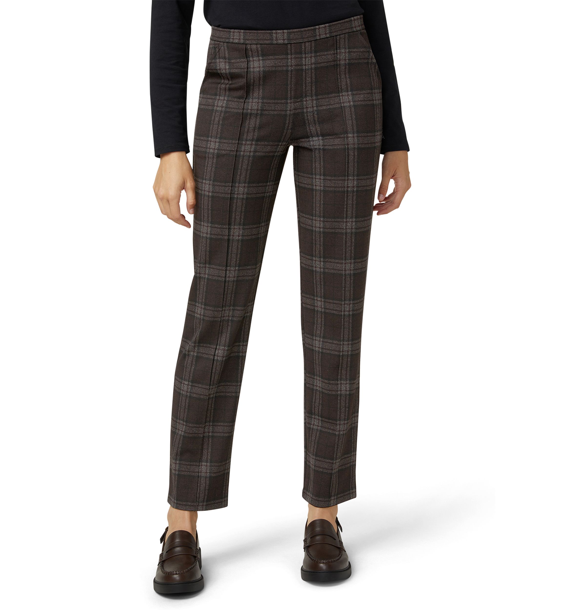 Womens Plaid Natural Rise Pull-On Trousers
