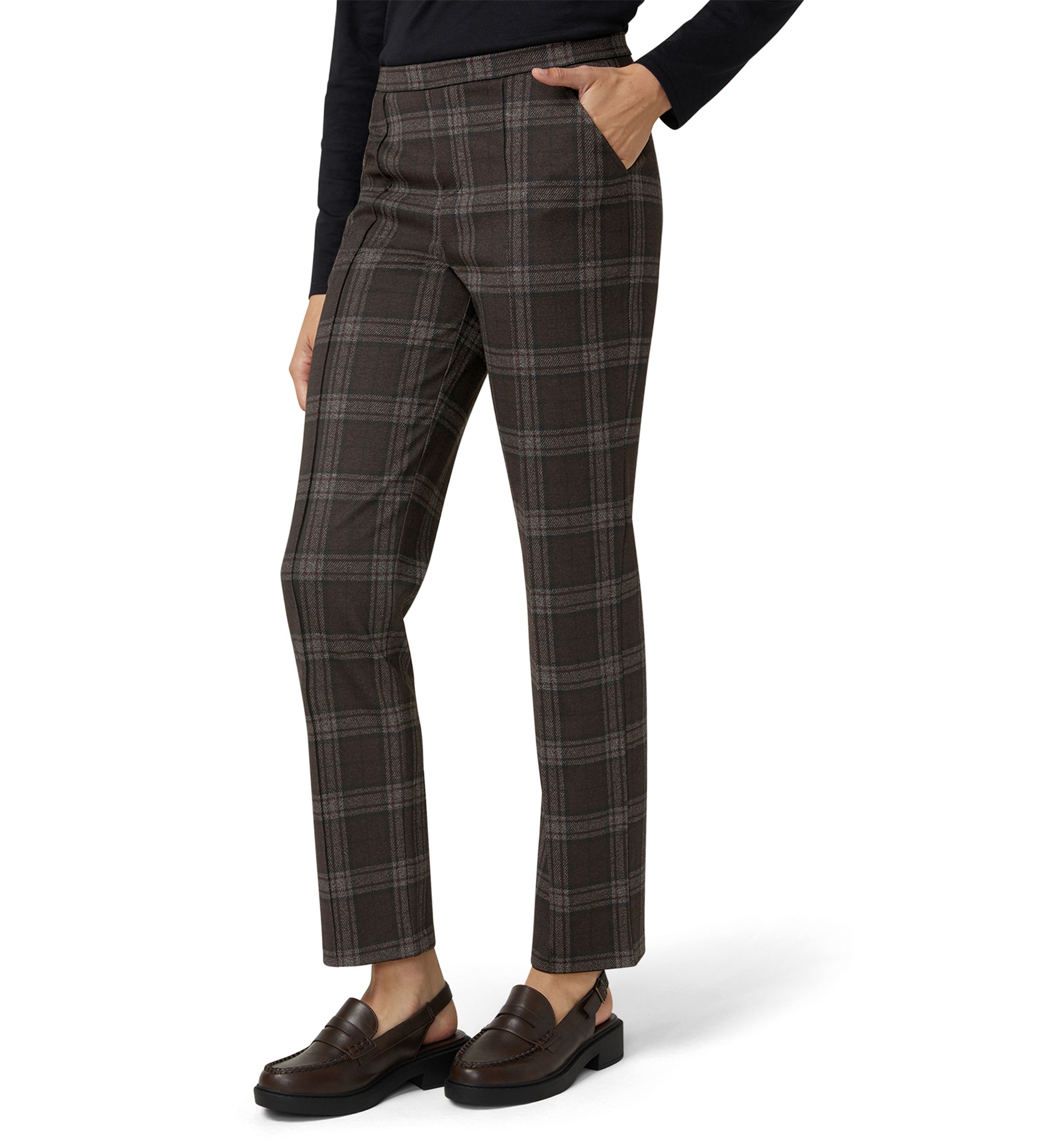 Womens Plaid Natural Rise Pull-On Trousers