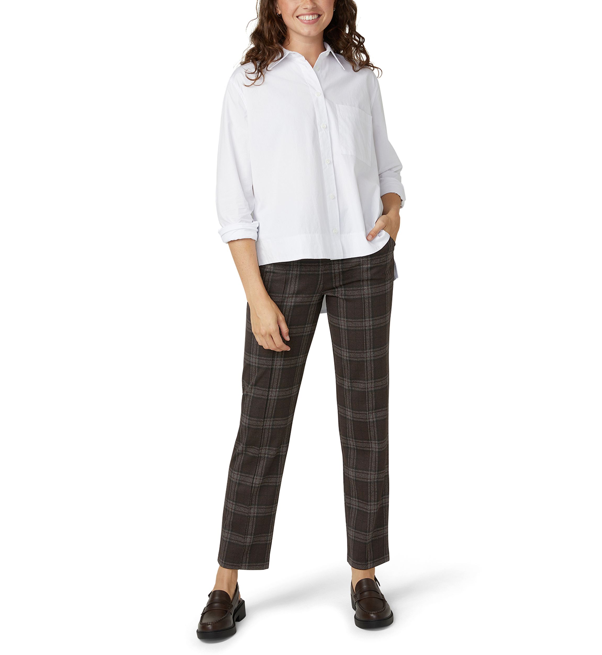 Womens Plaid Natural Rise Pull-On Trousers