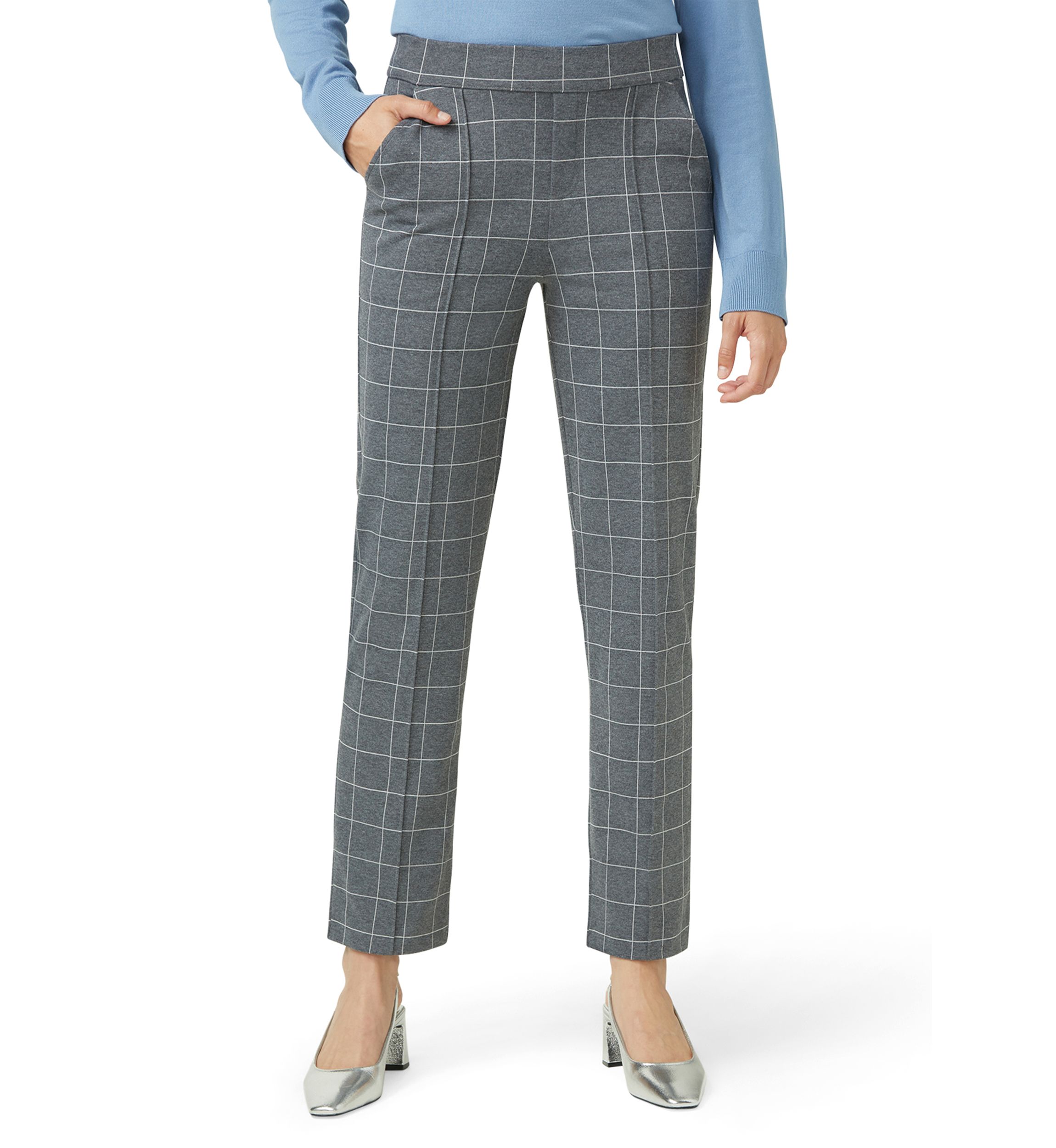 Womens Window Pane Pull-On Trousers