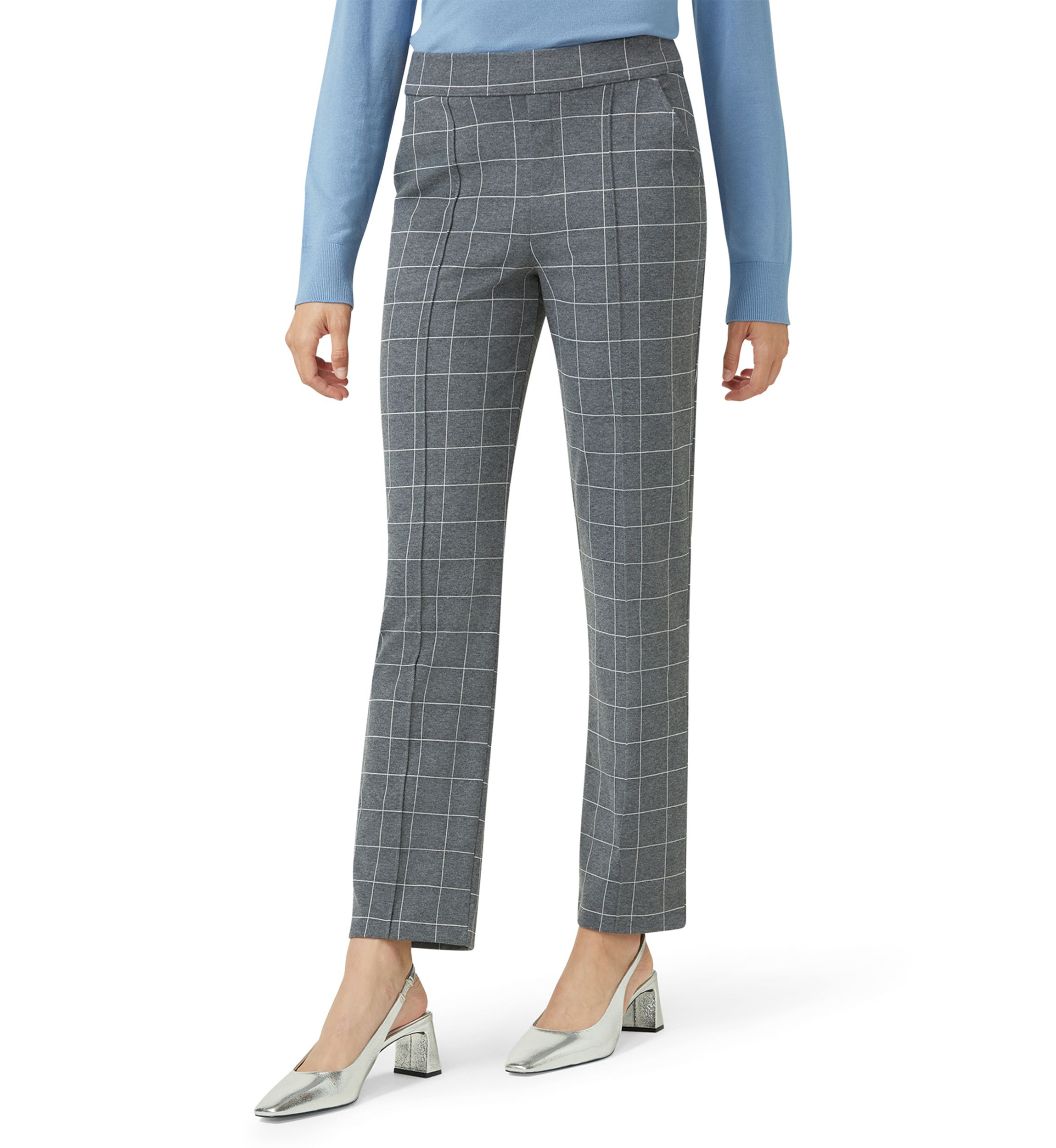 Womens Window Pane Pull-On Trousers
