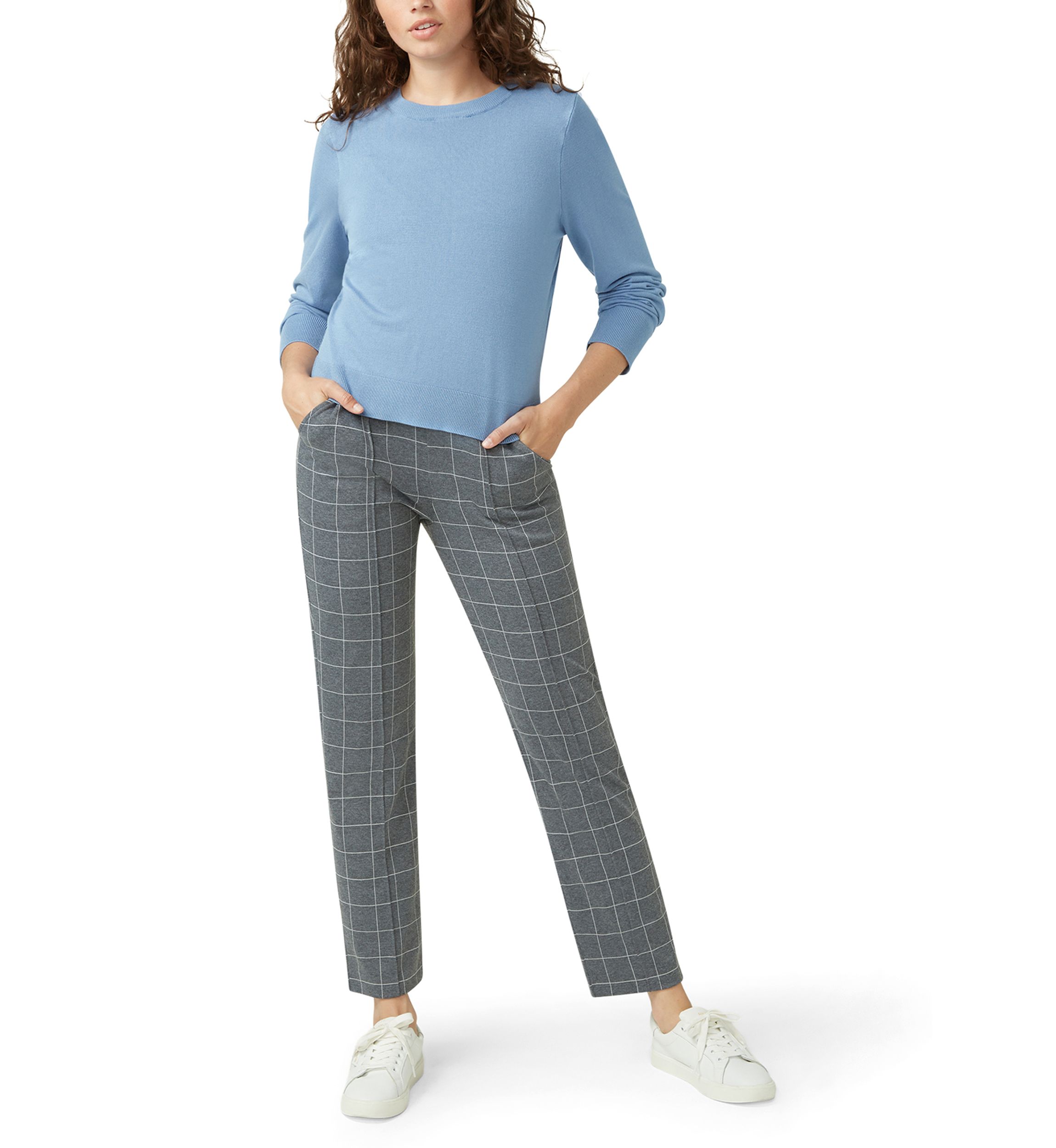 Womens Window Pane Pull-On Trousers