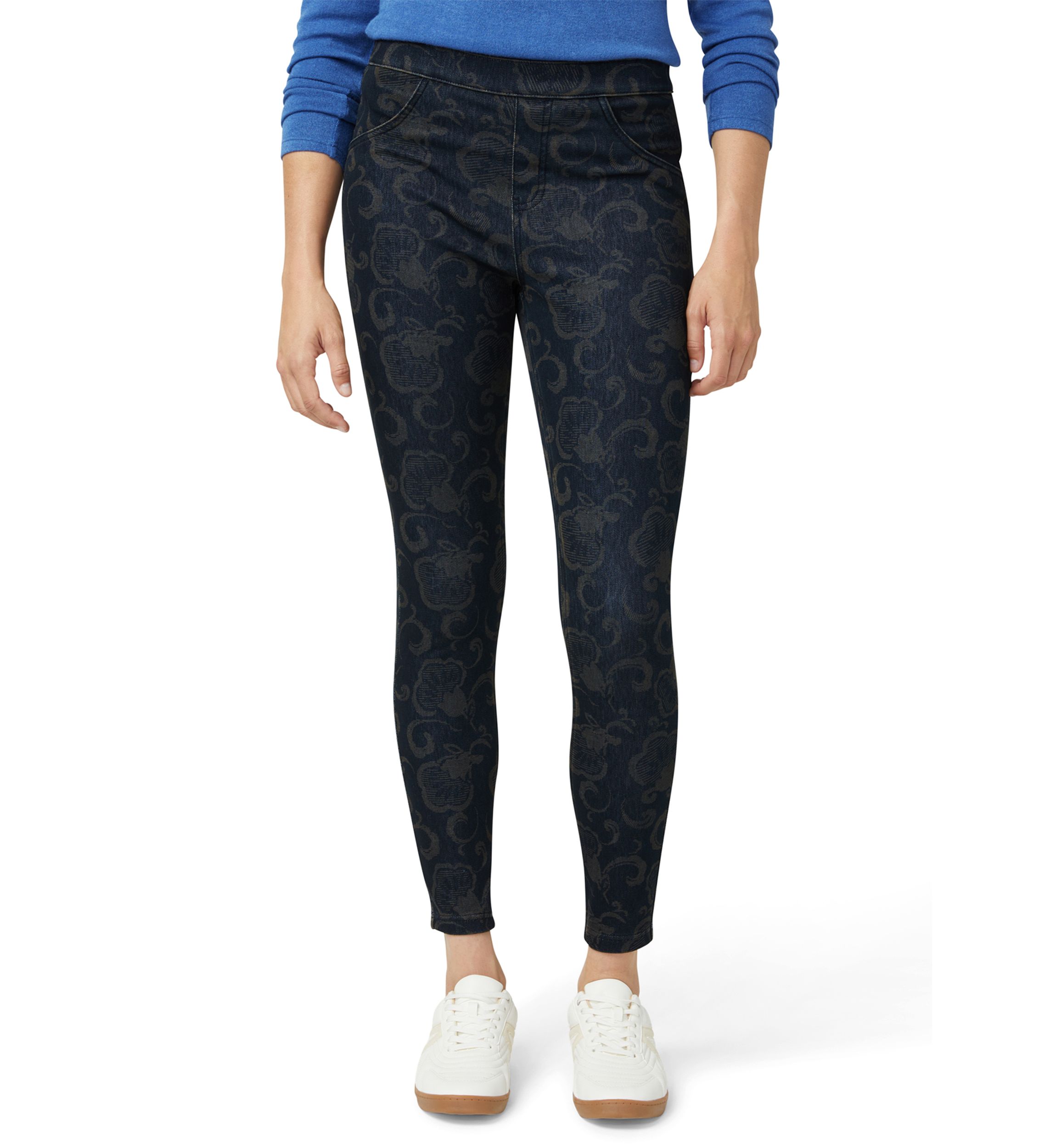 Womens Etched Floral Denim Leggings