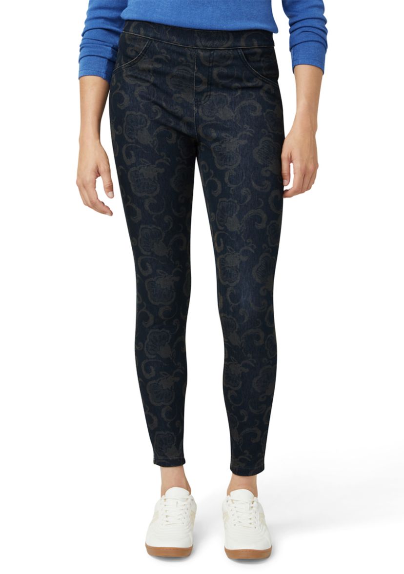 Womens Etched Floral Denim Leggings